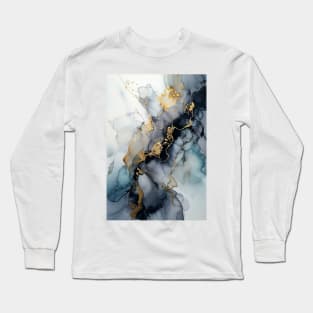 Golden Waves of Blue - Abstract Alcohol Ink Art Long Sleeve T-Shirt